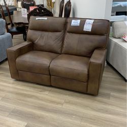 Brown Leather Power Recliner Sofa