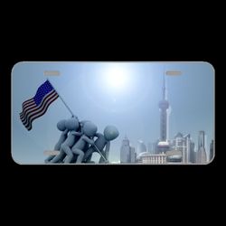 License Plate Novelty Car Front Banner Header Usa Flag Skyline