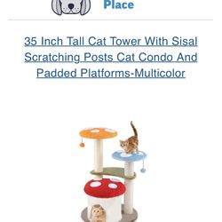35 Inch Tall Cat Tower With Sisal Scratching Posts Cat Condo And Padded Platforms-Multicolor