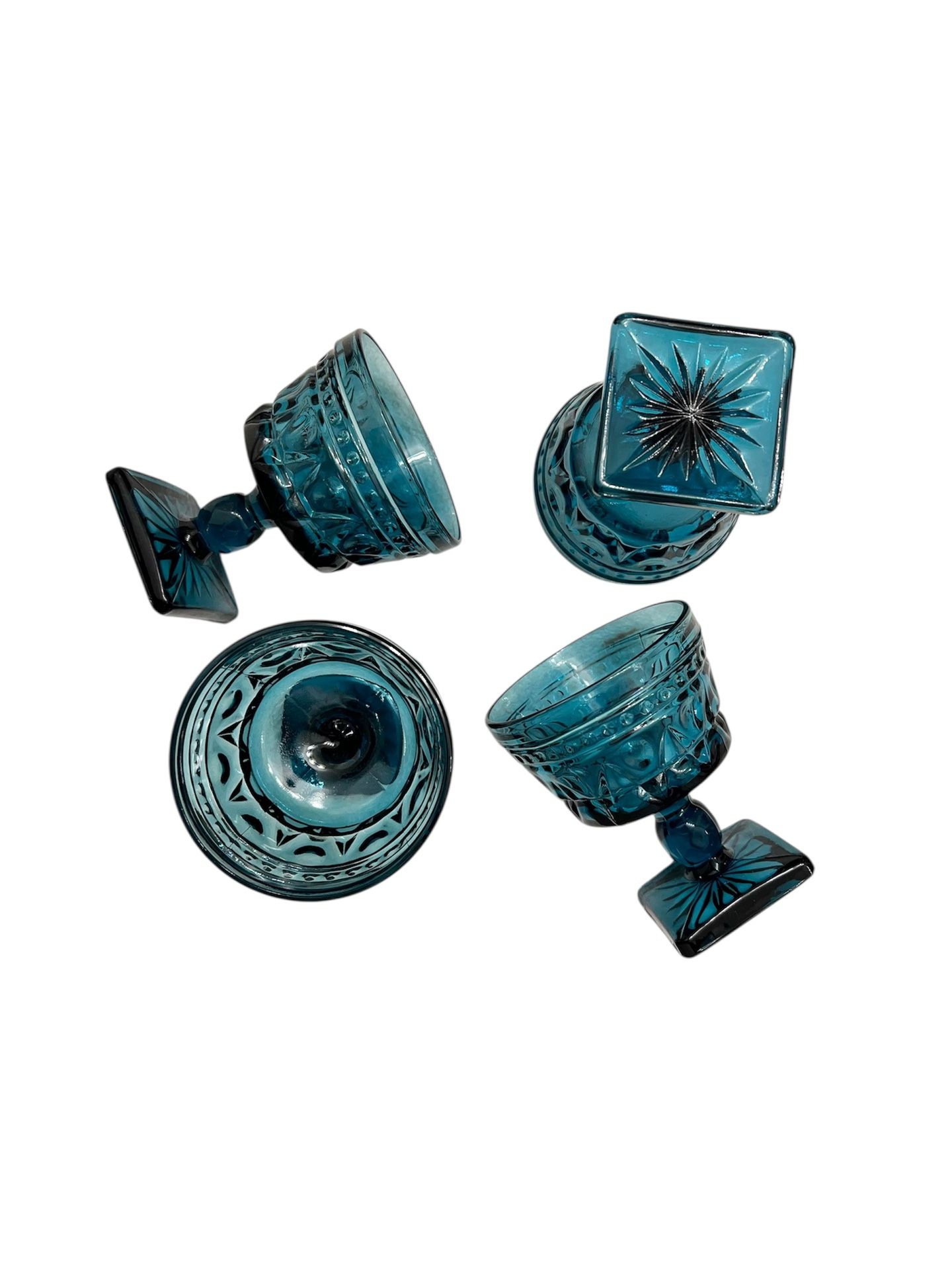 Vintage Colony Indian Glass Blue Teal Wine Goblets Set Of 4