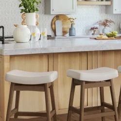 LUE BONA Saddle Seat Counter Height Bar Stools Set of 2 Linen