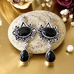 Black Onyx 925 Sterling Silver Overlay Dangling Handcrafted Earrings