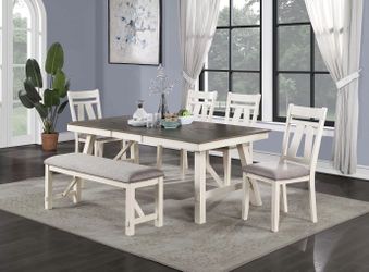 6 Piece Dining Set – Table, 4 Chairs & Bench