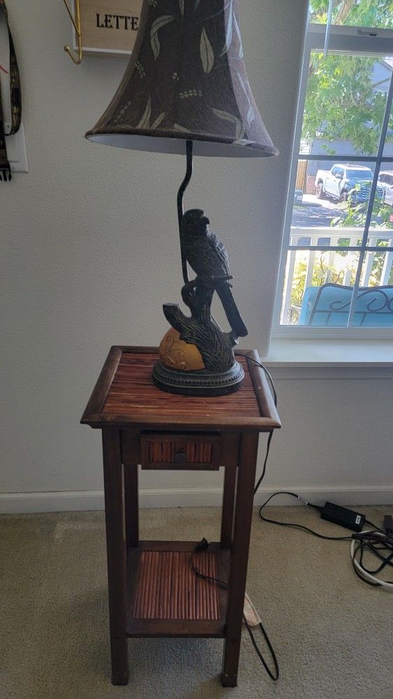 Wood Table and Lamp