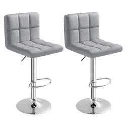 Light Gray Adjustable Height Counter Stool with Metal Frame (Set of 2)