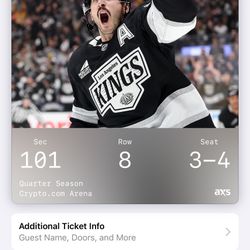 LA Kings Vs. Chicago Blackhawks - Sat Dec 6 Center Ice Section 101 Seats 4–5