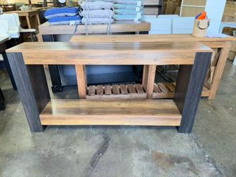 New assembled 63-Inch Long Console Table for Entryway, Farmhouse Wood Sofa Table Behind Couch for Living Room, Hallway, Entrance, Foyer, Rustic Brown 