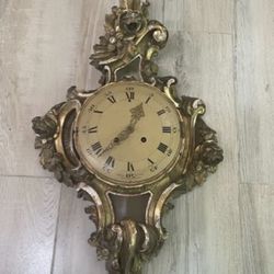 Large Size Antique Gilt Wood Wall Clock Made in Sweden