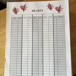 8”x10” Score Sheets For Hearts Card Game 20 Tablets