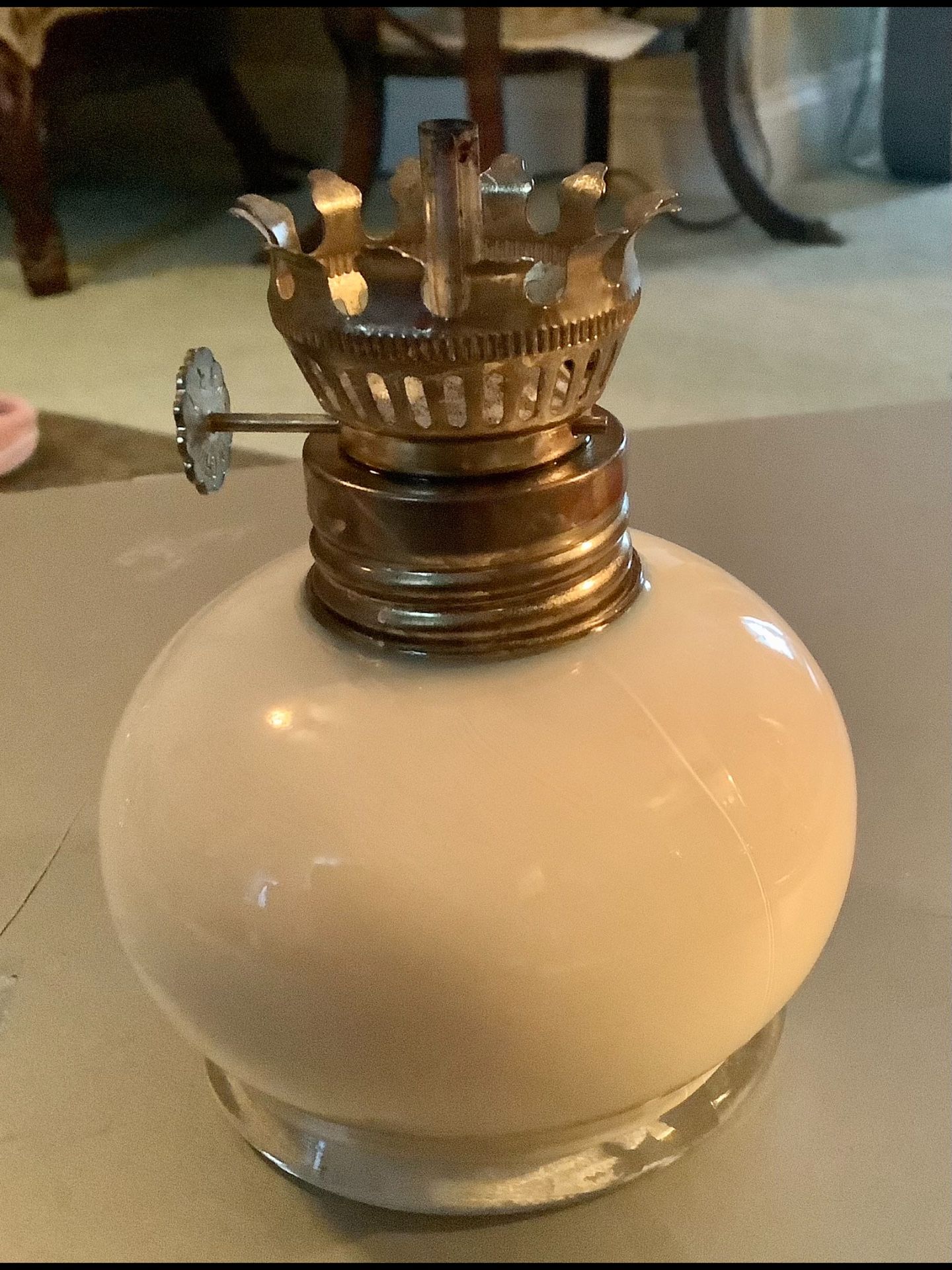 Vintage Lamplight Mini Ivory Colored Glass Oil Lamp