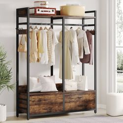 F1897 Freestanding Closet Organizer, Garment Rack with Drawers & Shelves