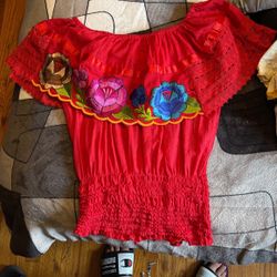 Mexican Flower Red Blouse