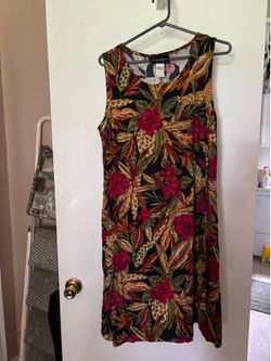Requirements Floral Midi Dress in Black with Fuchsia and Olive Leaves