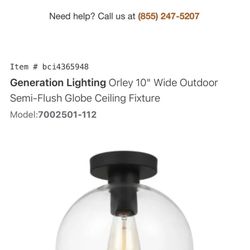 Black Orley 10” Wide Outdoor Semi-flush / Globe / Generation Lighting 
