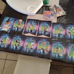 Space Jam Birthday Banner, Balloons And Cake Topper