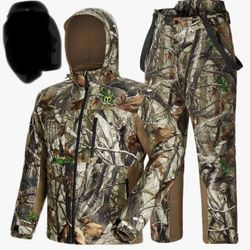 TIDEWE Hunting Clothes for Men , Silent Waterproof Hunting Jacket and Adjustable Bibs, Safety Strap Compatible