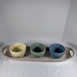 Ceramic Serving Platter With Three Small Matching Bowls