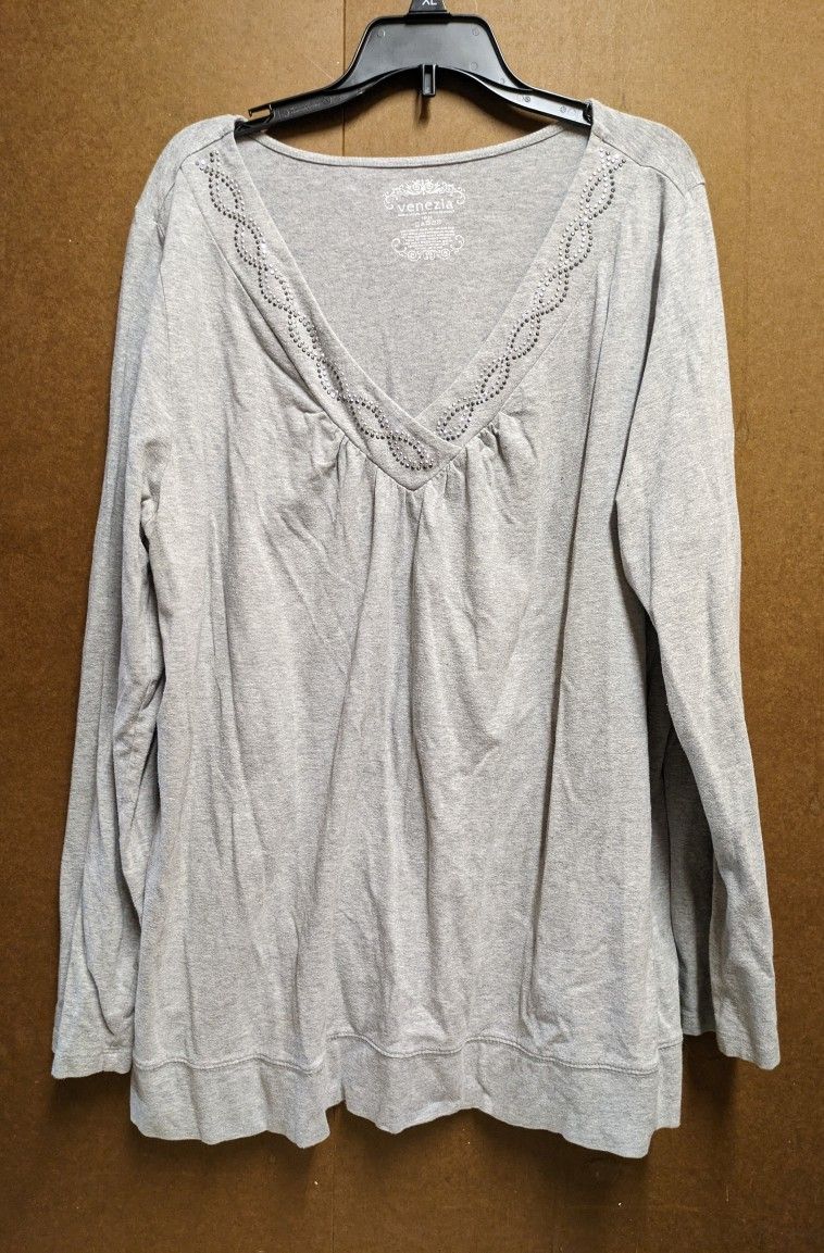 Venezia Gray Vneck Long Sleeve Top Size 18/20