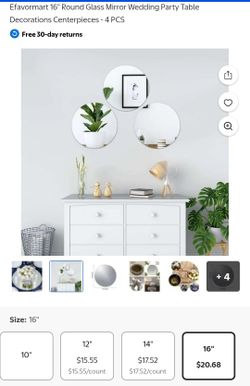 16" X 16" Round Mirrors For Centerpiece Table Setting