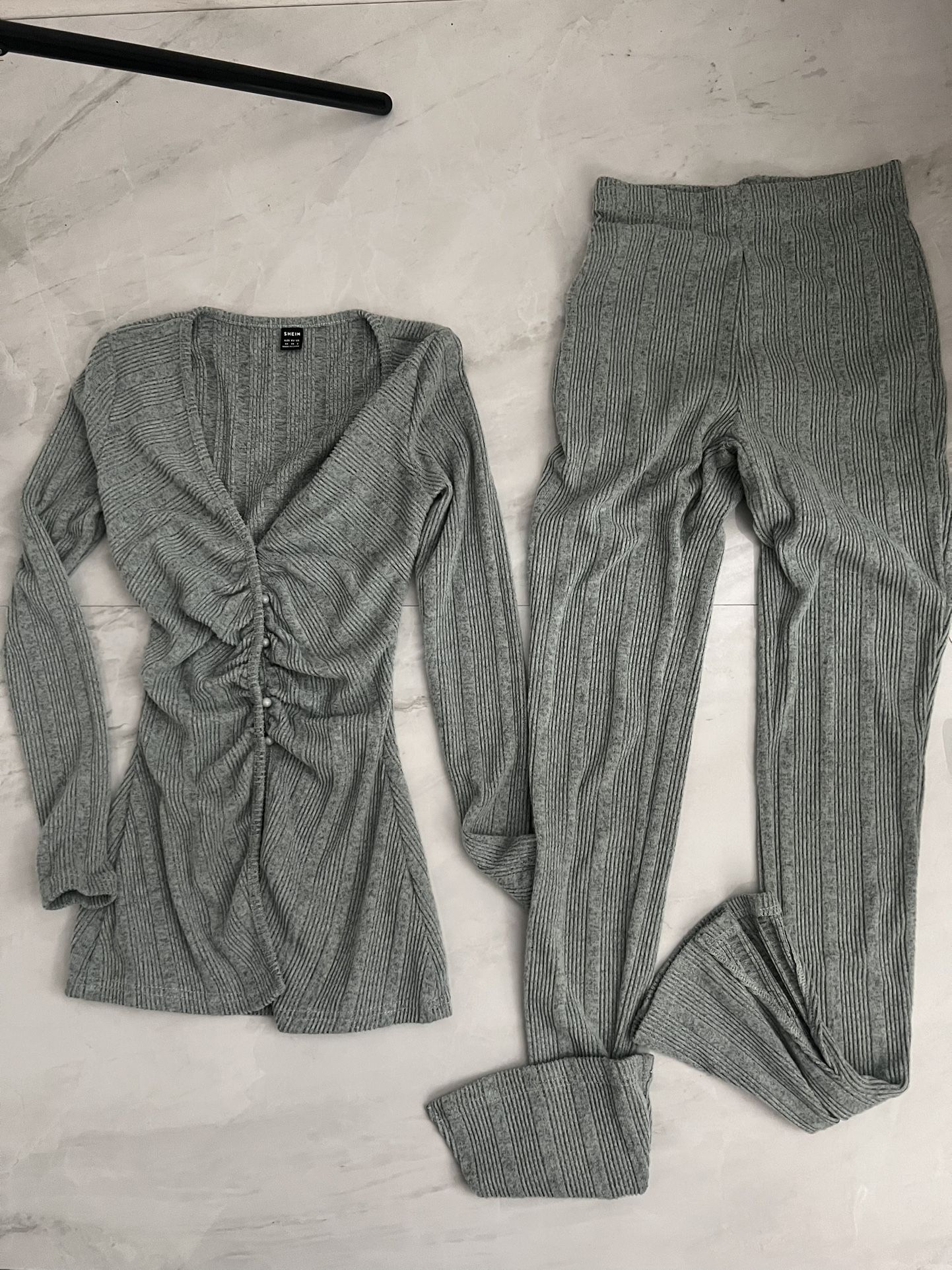 Shein light green ribbed knit long sleeve top and leggings set