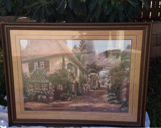Framed European Village Street Scene Print