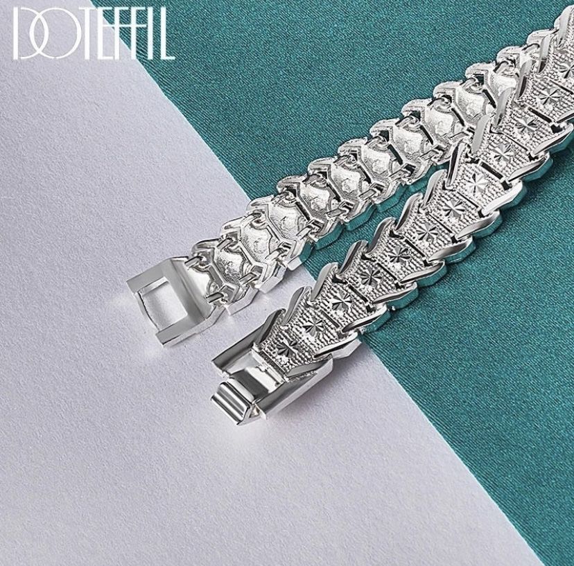 925 Sterling Silver Wide Wristband Bracelet Chain For Women Man Wedding Engagement Party Fashion Jewelry Length: 20 cm ‎‏Pin ‎‏Brooch ‎‏Jewelry   ‎‏Ea