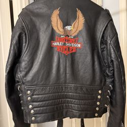 Vintage 90s Harley Davidson Leather Motorcycle Jacket Eagle Back Lace Side Biker Women’s