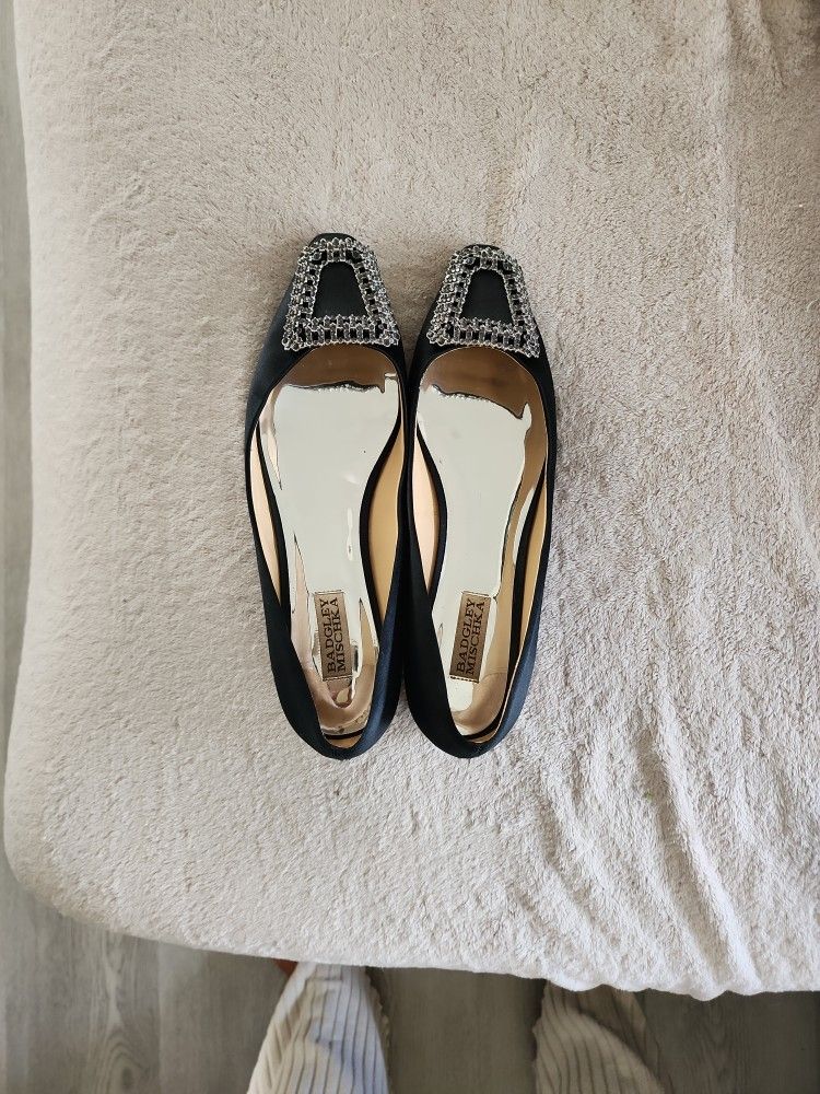 Badgley Mischka Black Satin Flats