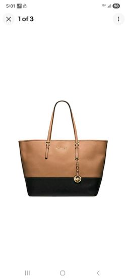 Michael Kors 35H7GTVT2L Jet Set Medium Carryall Leather Tote - Black /Brown 