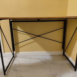 Rectangular Wooden Dining Table with X Shape Metal Base in Black and Brown 