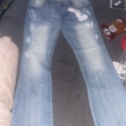 New Purple Jeans Flared Blue And White With Pain Drops Variety Of Colors Size 36