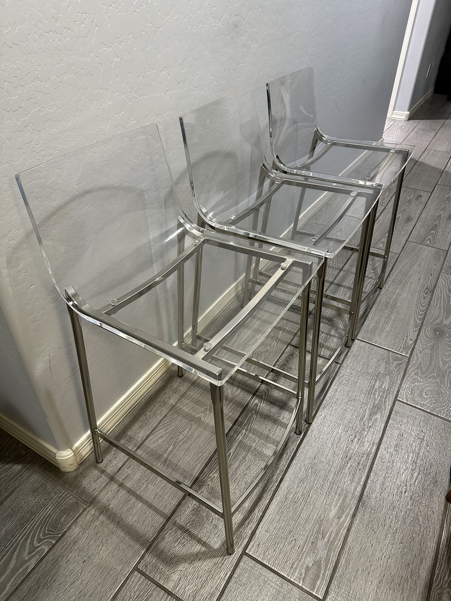Set Of 3 Cb2 Acrylic Bar Stools Like New