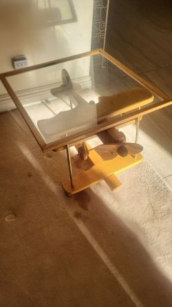 Airplane Wood Glass Top End Side Table