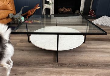 NOVA GLASS TOP + MARBLE SHELF COFFEE TABLE