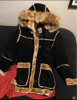 Black Faux Shearling Hooded Winter Coat