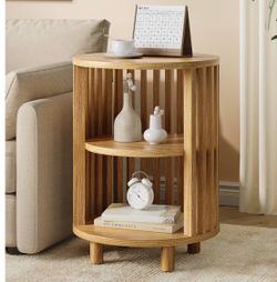 Modern Round Oak Side Table / Nightstand – New
