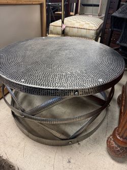 Round Hammered Metal Coffee Table