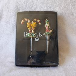 NEW Bombay In The Box Set Of Two Christmas Topper Wine Bottle Opener Stoppers