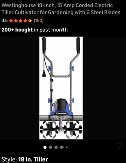 Westinghouse 18-Inch Corded Electric Tiller Cultivator