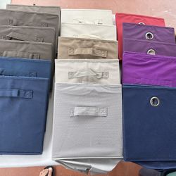11" Fabric Storage Cubes Foldable Bins 17 total - 2 blue, 4 brown, 4 beige, 1 gray, 2 blue, 3 purple, 1 red