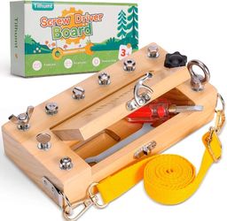 Tilhumt Montessori Screwdriver Board Set - Portable Busy Board Screwdriver Toy Set for 3-5 Toddlers for Travel with Carry Strap & Storage Box, Kids Nu