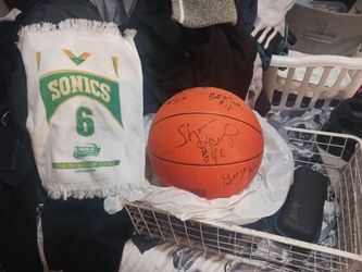 Seattle Super Sonics Signed Basketball And Towel