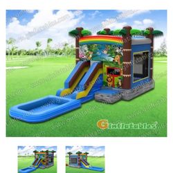 Used Inflatable bouncer With Slide And Detachable Kiddy Pool 