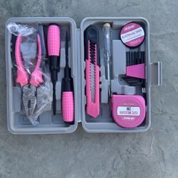 23pcs Hand Tool Set, with Storage Box, Carbon Steel Pink Tools for Home, Dorm, And Office Repair, Tool Kit, Plastic Storage Box, Dormitory