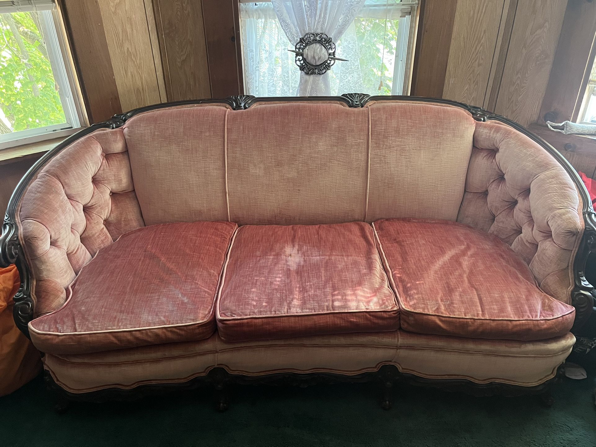 Vintage Possibly Antique Coral Couch 6’ 3” Length 32” Tall and 33” Width