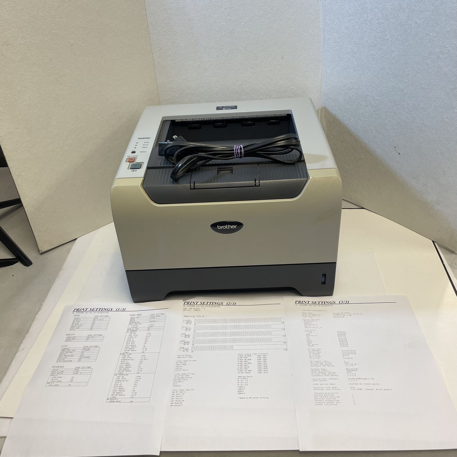 Brother HL-5250DN Laser Workgroup Printer TESTED w/Toner