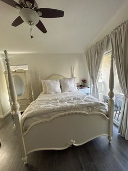 Vintage Style White Bedroom Set - Bed and Armoire