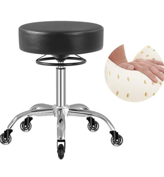 Rolling Stool with Wheels 400lbs Weight Capacity,Heavy Duty Lash Chair Adjustable for Tatoo Lab Massage Salon Spa Drafting Nail Teach,360 Swivel,Leath