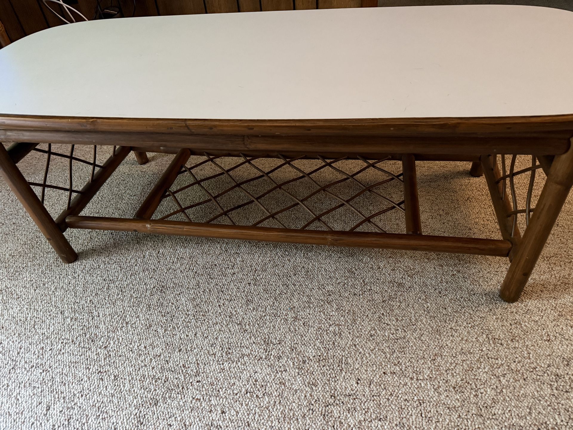 Vintage Mid-Century Rattan Coffee Table Set (3-Piece) – Coastal / Beach Style