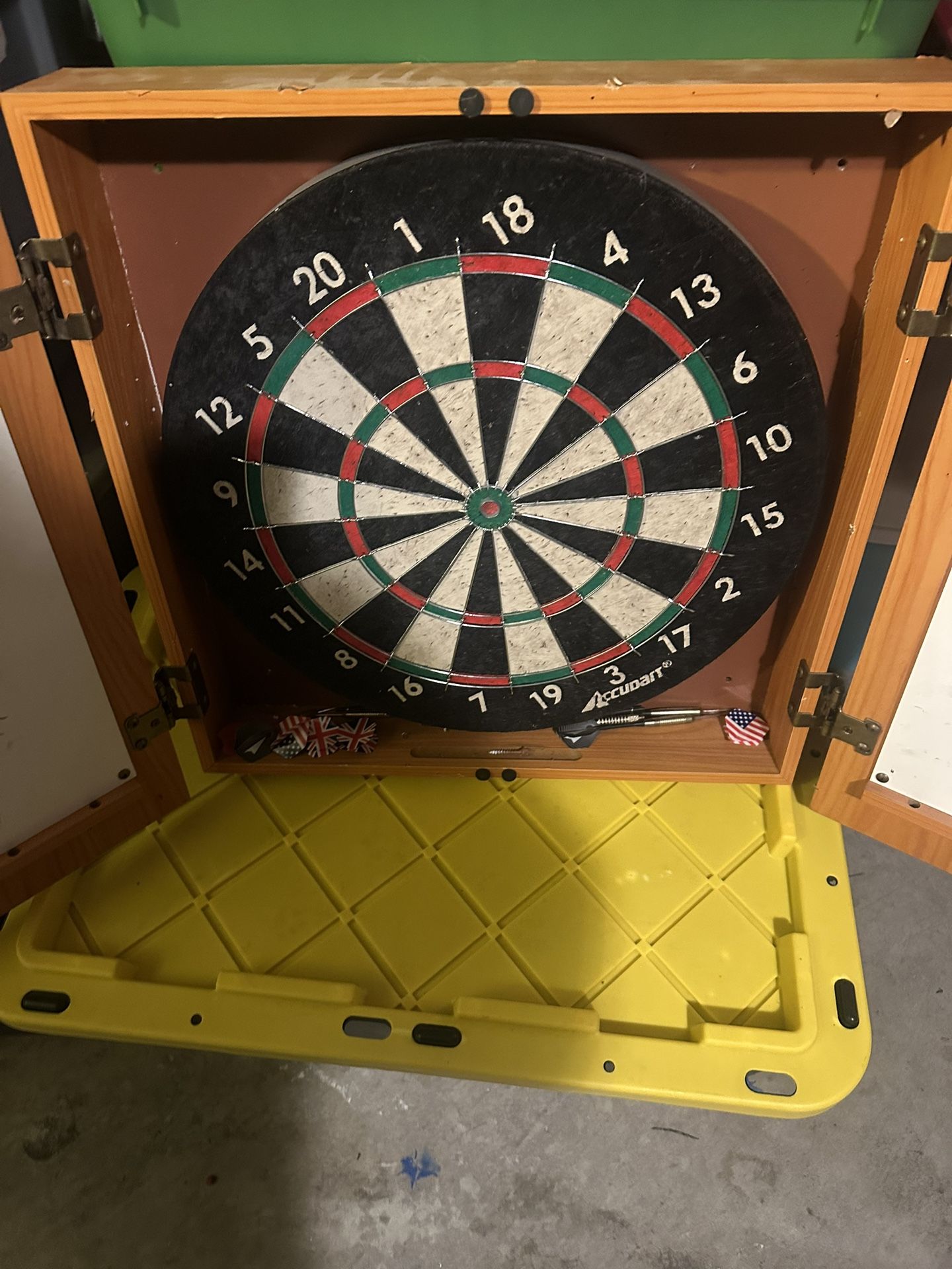 dart board/case and some darts